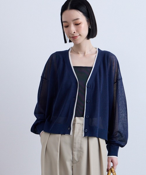 Aunely カーディガン 「Aunely」透明感まとう シアー Vネック