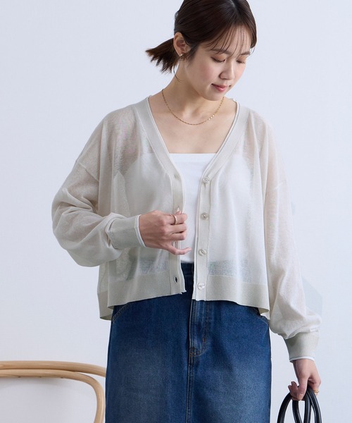 Aunely カーディガン 「Aunely」透明感まとう シアー Vネック
