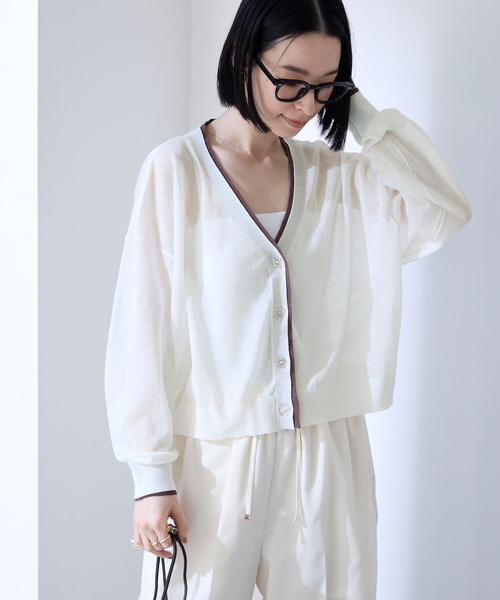 Aunely カーディガン 「Aunely」透明感まとう シアー Vネック