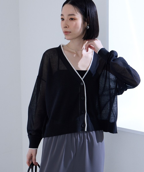 Aunely カーディガン 「Aunely」透明感まとう シアー Vネック