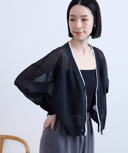 Aunely カーディガン 「Aunely」透明感まとう シアー Vネック