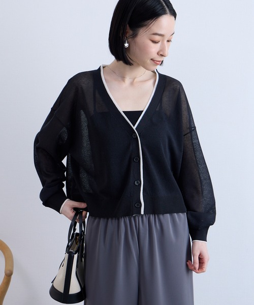 Aunely カーディガン 「Aunely」透明感まとう シアー Vネック