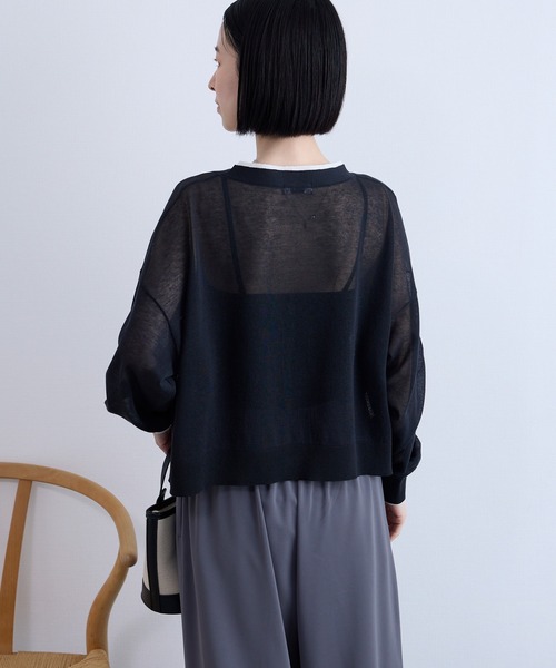 Aunely カーディガン 夏 「Aunely」透明感まとう シアー Vネック