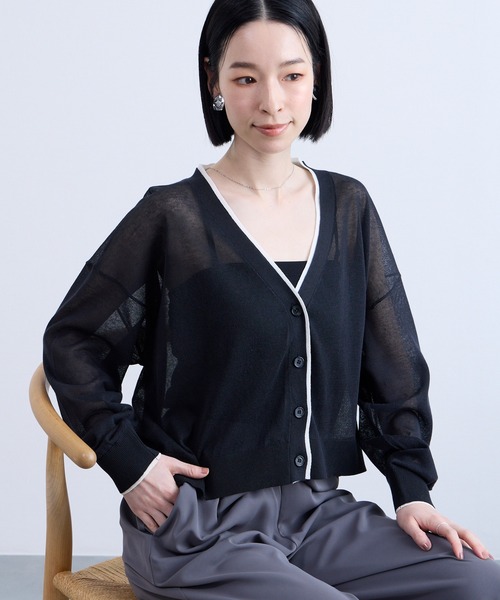 Aunely カーディガン 夏 「Aunely」透明感まとう シアー Vネック