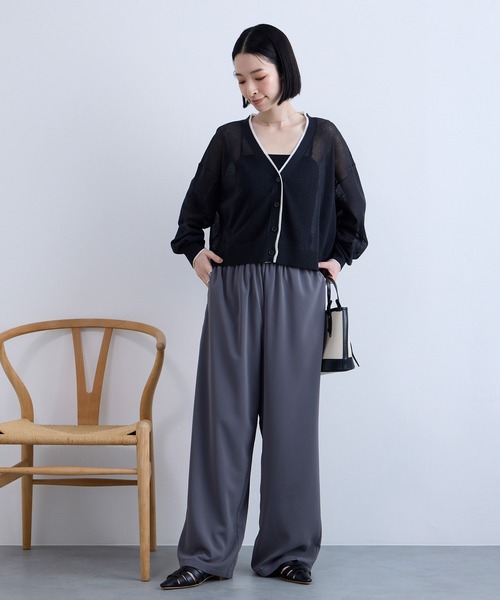 Aunely カーディガン 夏 「Aunely」透明感まとう シアー Vネック