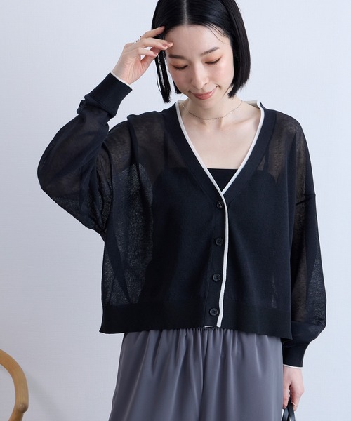 Aunely カーディガン 夏 「Aunely」透明感まとう シアー Vネック