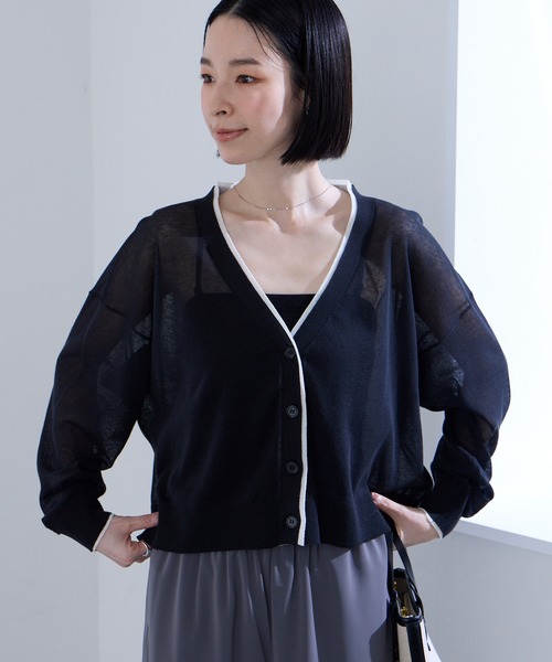 Aunely カーディガン 「Aunely」透明感まとう シアー Vネック