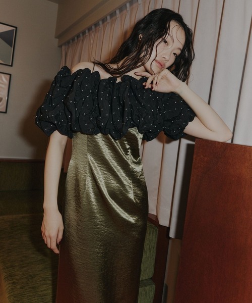 ANDRESD ドレス グロッシーサテンバックリボンドレス / glossy satin