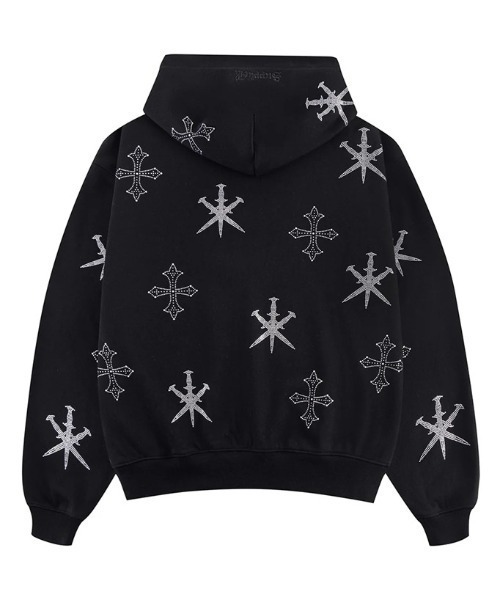 Unknown(アンノウン) パーカー UNKNOWN アンノウン ☆ Cross Rhinestone Zip Up Hoodie (UNKNOWN