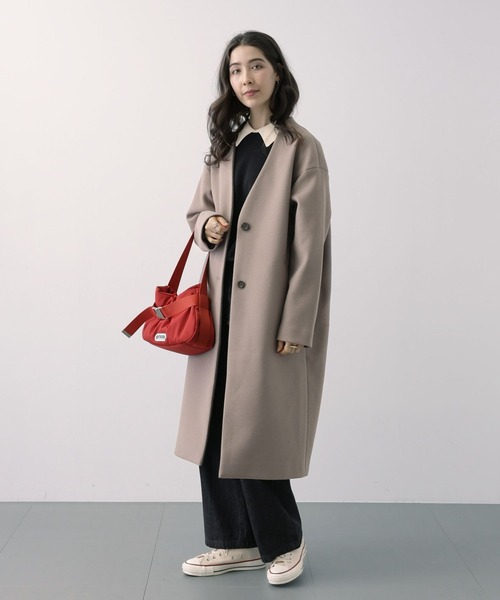 「saloon」 ノーカラーコート MEDIUM ブルー レディース_画像2