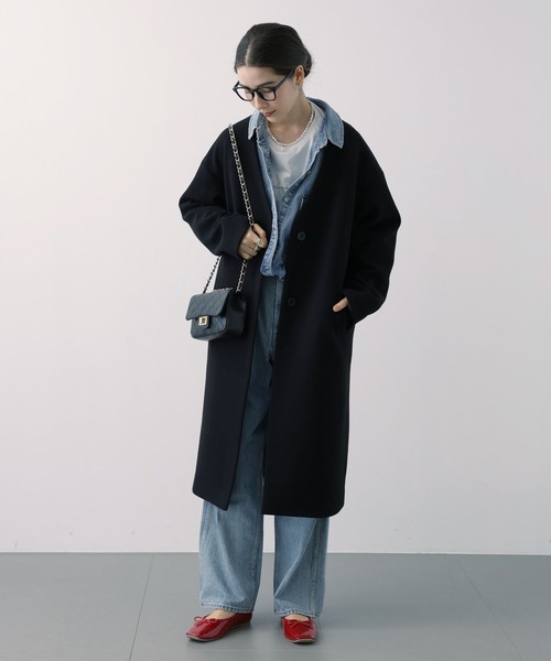「saloon」 ノーカラーコート MEDIUM ブルー レディース_画像5