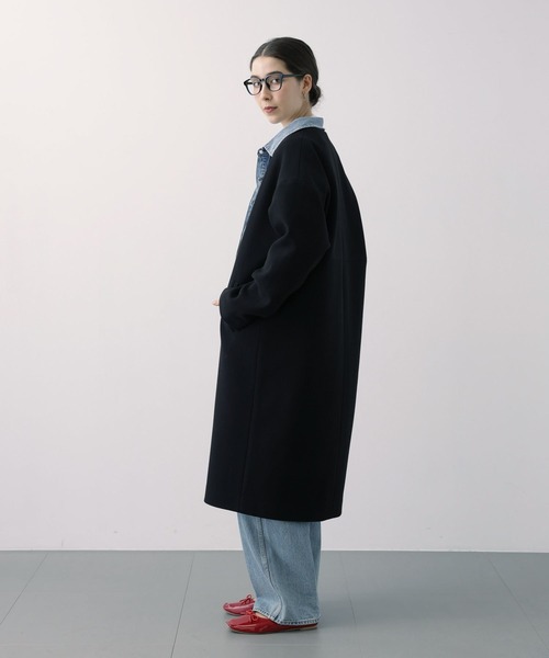 「saloon」 ノーカラーコート MEDIUM ブルー レディース_画像6