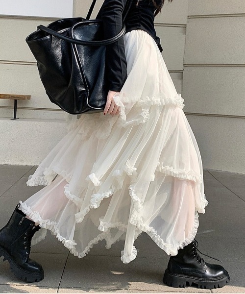 gossip!ロサンゼルス スカート 「春夏新作」アシンメトリーフリル