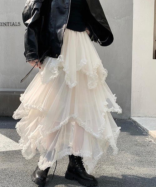 gossip!ロサンゼルス スカート 「春夏新作」アシンメトリーフリル