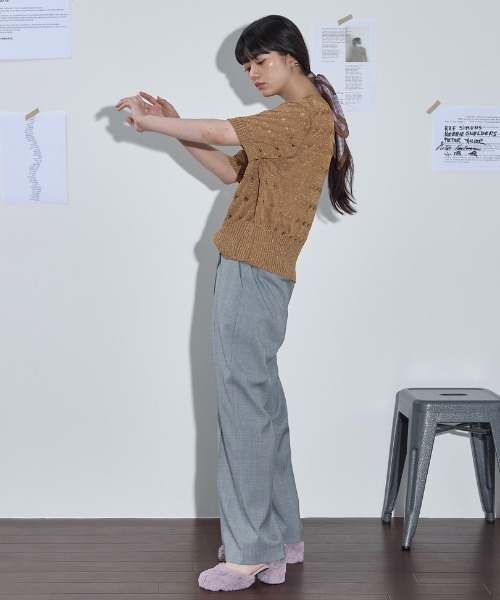 「THE YOn」 半袖ニット FREE チャコールグレー レディース_画像2