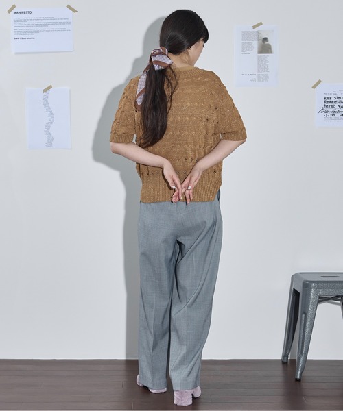 「THE YOn」 半袖ニット FREE チャコールグレー レディース_画像3