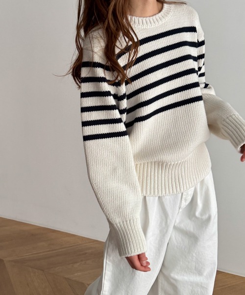「CANAL JEAN」 長袖ニット ONE SIZE ネイビー レディースの画像
