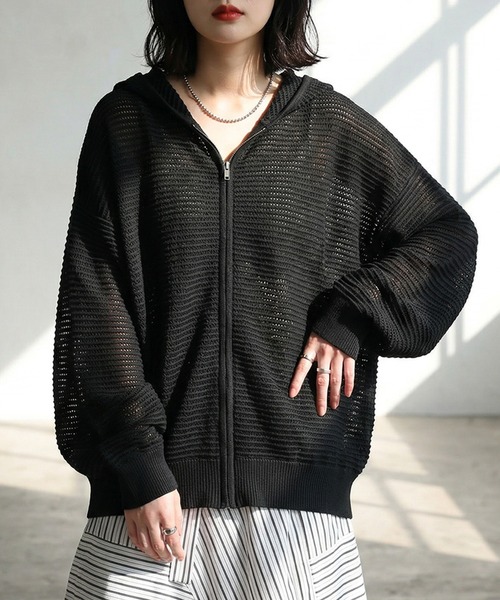 新品 antiqua ニット パーカー 極上ニット antiqua（アンティカ） パーカー 透かし編み ニット パーカー