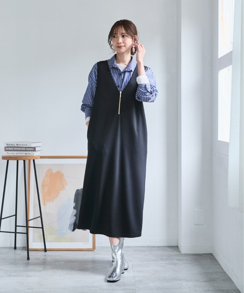 大きいサイズ48✨未使用級バーバリーロンドン ロゴボタン半袖ワンピース 紺 SMILELAND ワンピース 「大きいサイズ」ダンボールニットハーフジップ