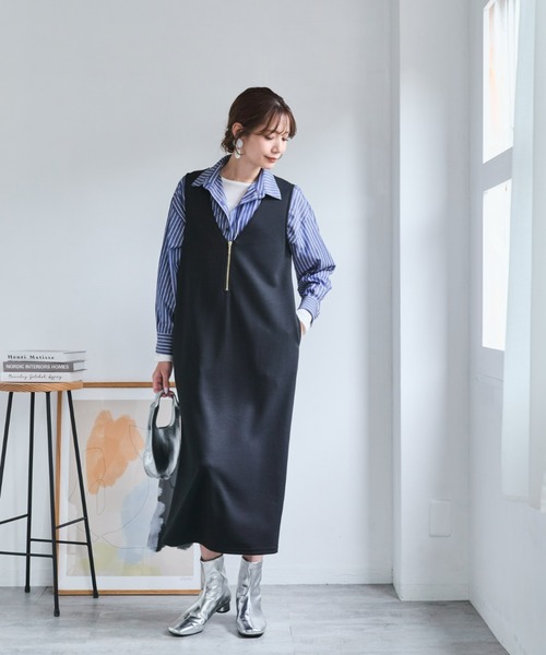 SMILELAND ワンピース 「大きいサイズ」ダンボールニットハーフジップ