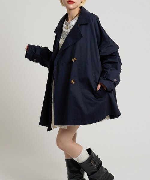 ブラックトレンチコート フリル付き w closet（ダブルクローゼット） トレンチコート コート フリル