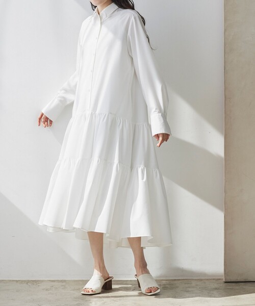 「BIANCA」 シャツワンピース 38 ホワイト レディース_画像4