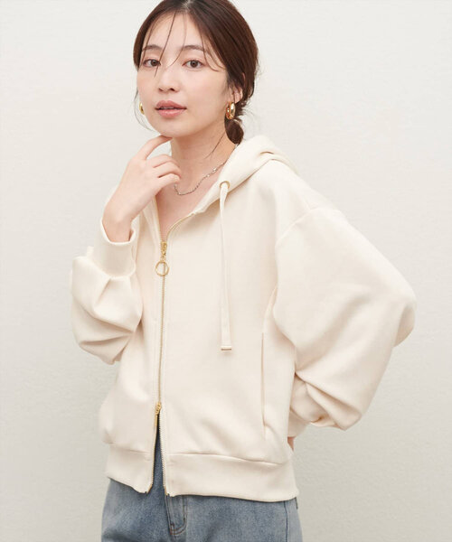 「natural couture」 ジップアップパーカー FREE グレイッシュベージュ レディース_画像6