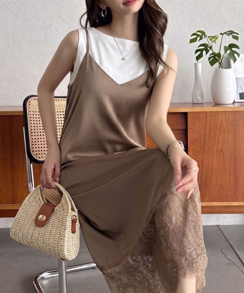 LACE SATINSLIPDRESSMOUSSYサテンキャミワンピース今季新作 Eclat one ワンピース 「Eclat one」裾レース サテン キャミ