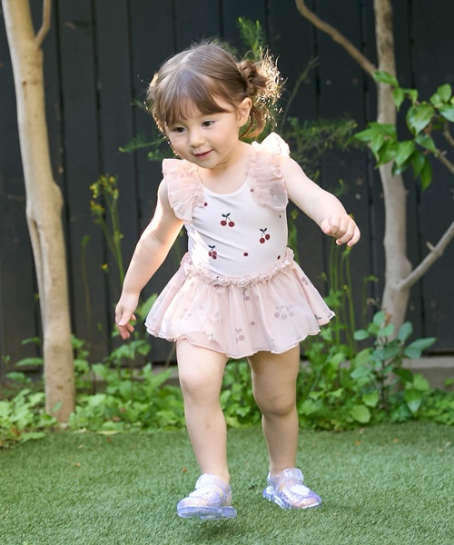 **miniもセット♡ふんわりチュールレースの小さなパフュームボトル風♡** petit main 水着 「SWIM」チュールワンピース水着 キッズ 子供 女の子