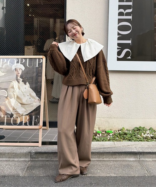 OLUN ワイドパンツ スラックス パンツ Double tuck easy pants/ダブル