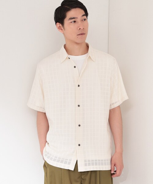 THE SHOP TK シャツ 半袖 「洗濯機OK」格子柄メッシュ半袖シャツ 