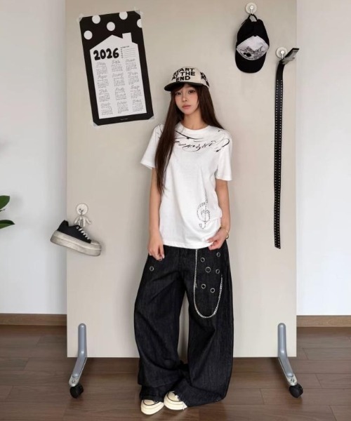 FreeZone カーゴパンツ アイレット穴あき チェーン付き 超ワイド