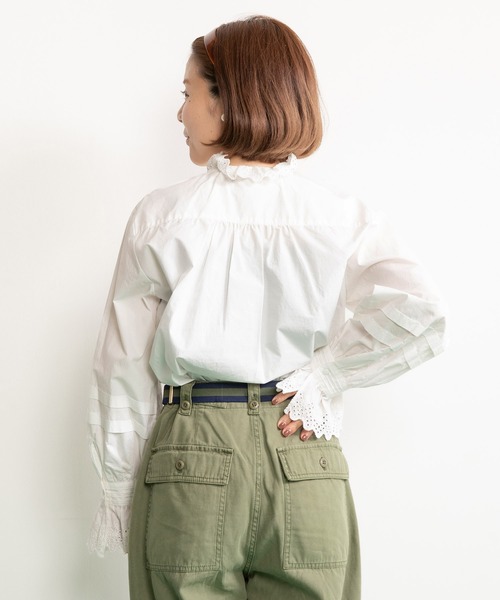 Dot＆Stripes CHILD ブロード レースピンタック スタンドブラウス ブロード レースピンタック スタンドブラウス（シャツ/ブラウス