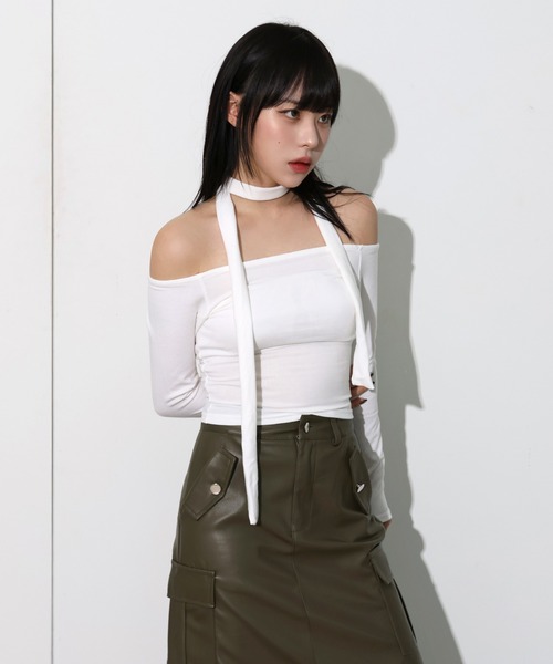 FOLLOWIN tシャツ マフラーSETベーシッククロップドTシャツ