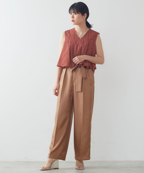 ブラウス シャツ 異素材使いノースリブラウス レディース Soffitto｜異素材使いノースリブラウス | Rakuten Fashion(楽天