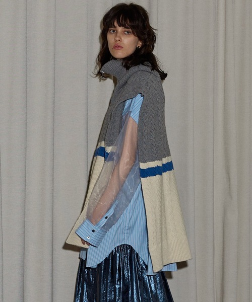 カーディガン Cable Fastener Poncho/ケーブルファスナーポンチョ「MAISON SPECIAL/メゾンスペシャル」 レディース MAISON SPECIAL カーディガン Cable Fastener Poncho/ケーブル