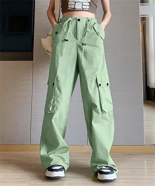 リネンブレンド♡ハイウェストカーゴパンツ FREE STYLISTS カーゴパンツ 裾ドロストカーゴパンツ レディース