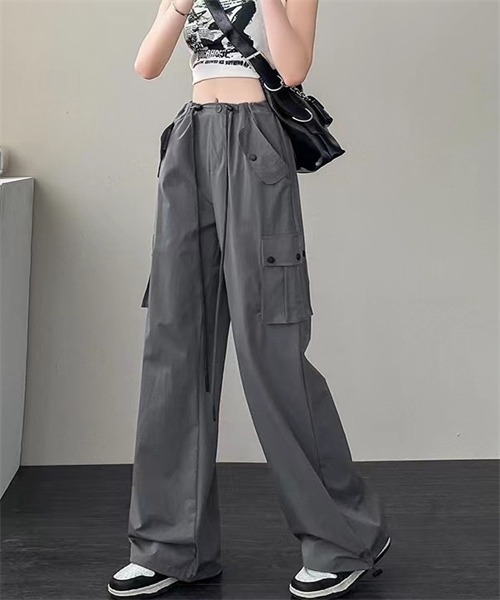 関税送料込 GUAPI  タペストリー ストレート カーゴ パンツ ルーズシルエットハイウエストサスペンダーZIPポケットデニム