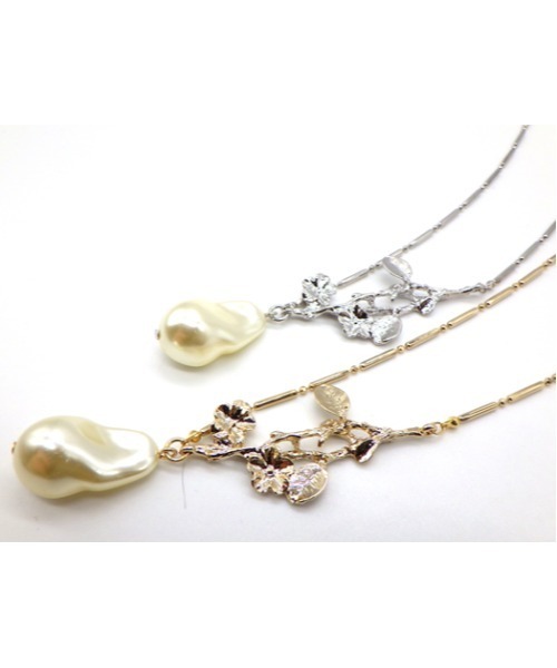 AVALON ネックレス フラワーモチーフ×ポイントパールネックレス