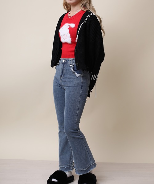 カーディガン 「HOOK」for girls クレイジーステッチショット丈ニットカーディガン レディース セール】【HOOK】for girls クレイジーステッチショット丈ニット