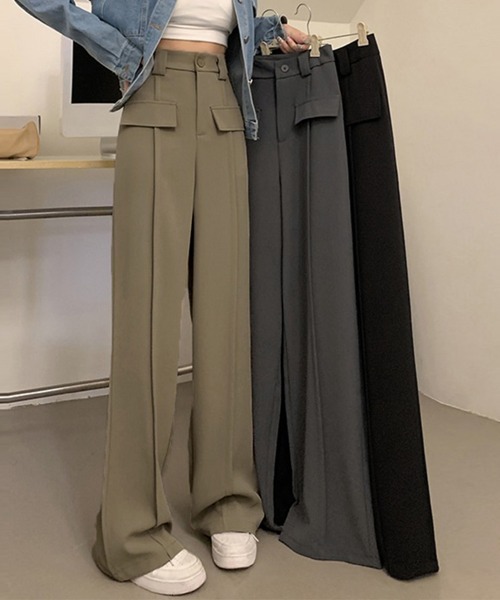 丈長め ハイウエスト スラックスパンツ ワイドパンツ miniministore スラックス パンツ ワイドパンツ ハイウエスト