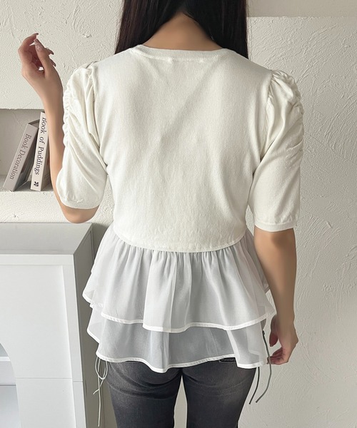 【完売色】オーガンジーぺプラムドッキングニット バターイエロー【即購入可】 apres jour ニット セーター オーガンジードッキングペプラム