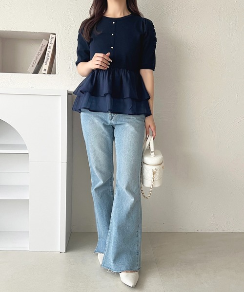 【完売色】オーガンジーぺプラムドッキングニット バターイエロー【即購入可】 apres jour ニット セーター オーガンジードッキングペプラム