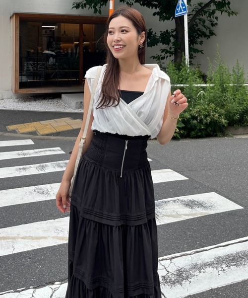 リエンダ♡プリーツレイヤードニットトップス リエンダ rienda プリーツレイヤードKnit TOP （ベージュ） -靴