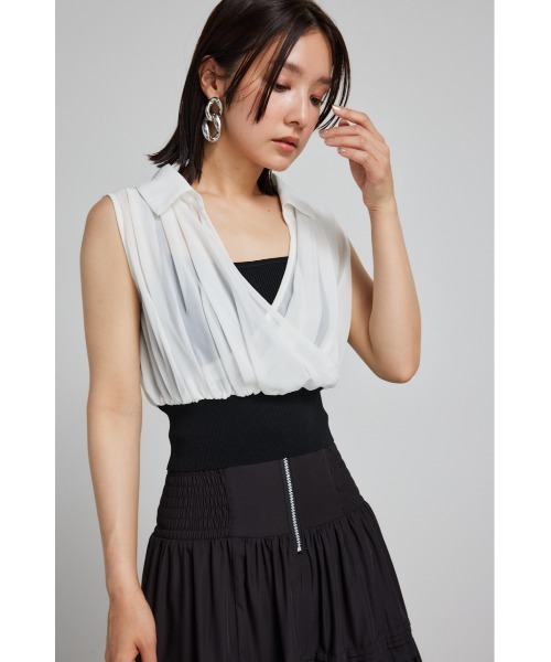 リエンダ♡プリーツレイヤードニットトップス リエンダ rienda プリーツレイヤードKnit TOP （ベージュ） -靴