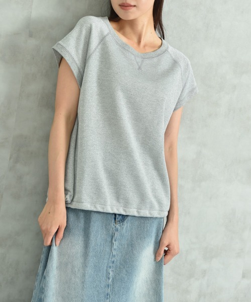 tシャツ ラメ入り裏毛素材プルオーバー レディース INTERPLANET tシャツ ラメ裏毛裾ドロストプルオーバー