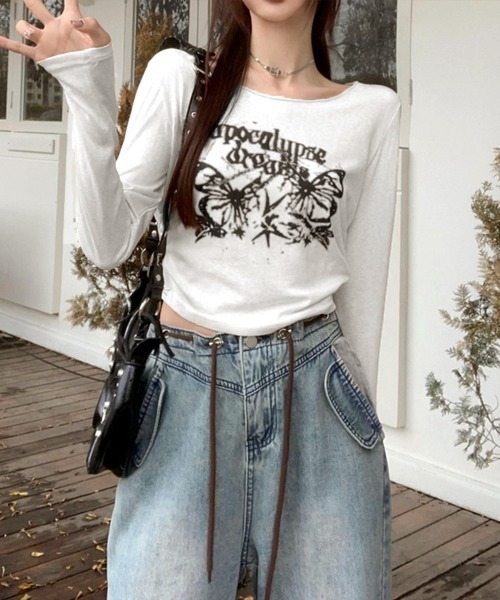 miniministore（ミニミニストア） tシャツ ヘソ出しロゴtシャツ 長袖