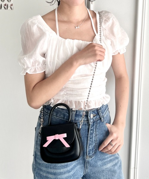 Loueme ショルダーバッグ バッグ リボンモチーフボールチェーンミニ