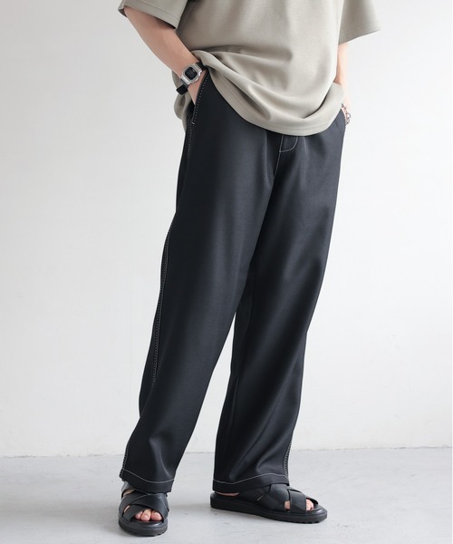 RAGEBLUE スラックス Stitch wide easy slacks/配色ステッチ