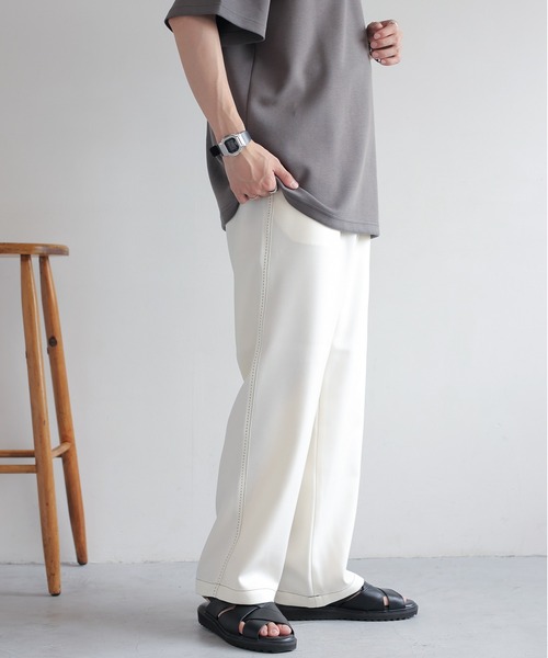 RAGEBLUE スラックス Stitch wide easy slacks/配色ステッチ